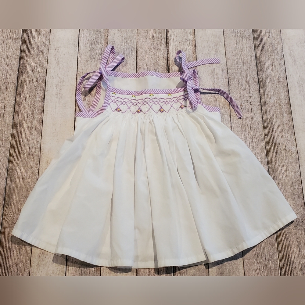 Remember Nguyen Smocked Top White & Purple Girls Size 24 Months